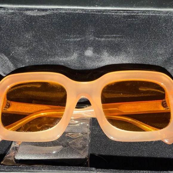 Translucent Peach Rectangular Women's Sunglasses - Picture 2 of 3